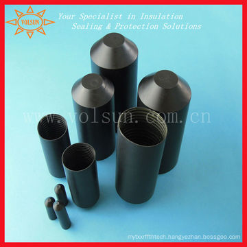 Adhesive-lined heat shrinkable plastic cable end cap